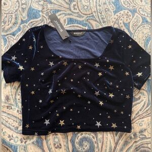 NWT Allegra K Starry Blue Cropped T-Shirt Medium